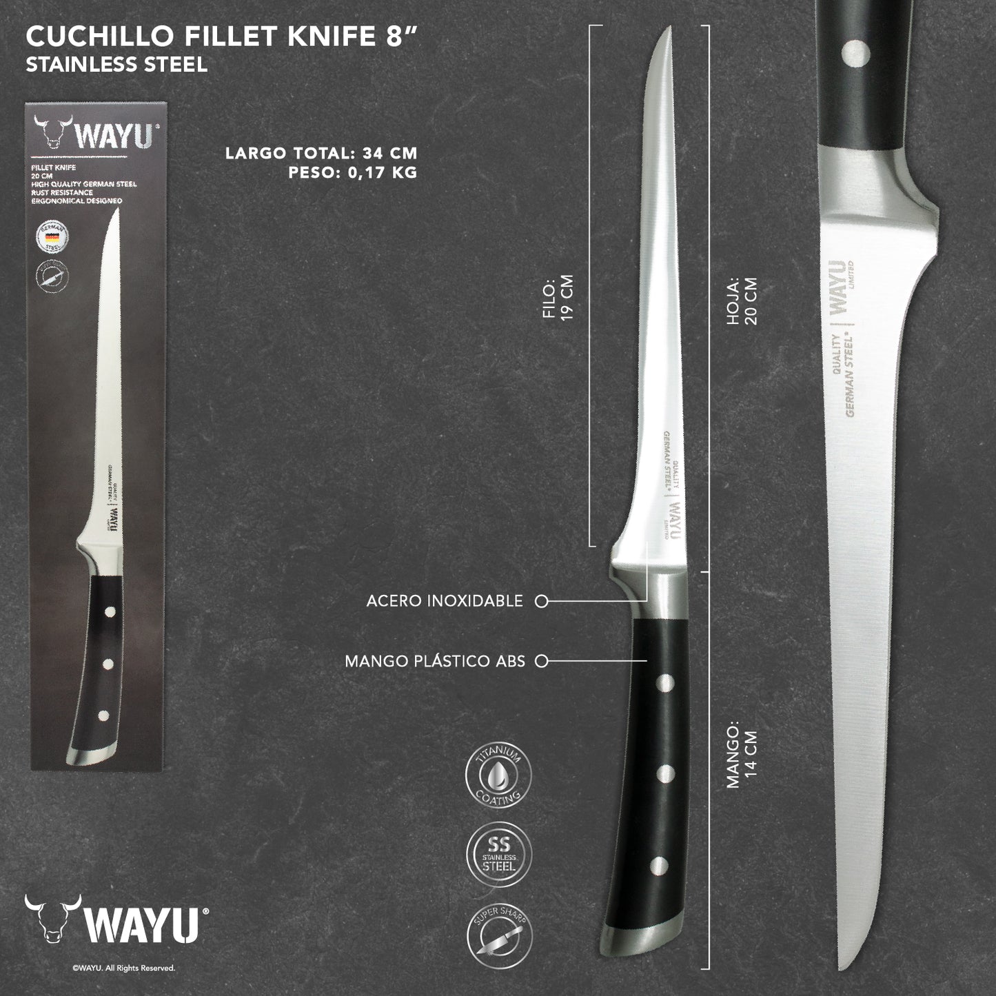
                  
                    Cuchillo filetero wayu 20 cm wayu - fillet knife 8"
                  
                