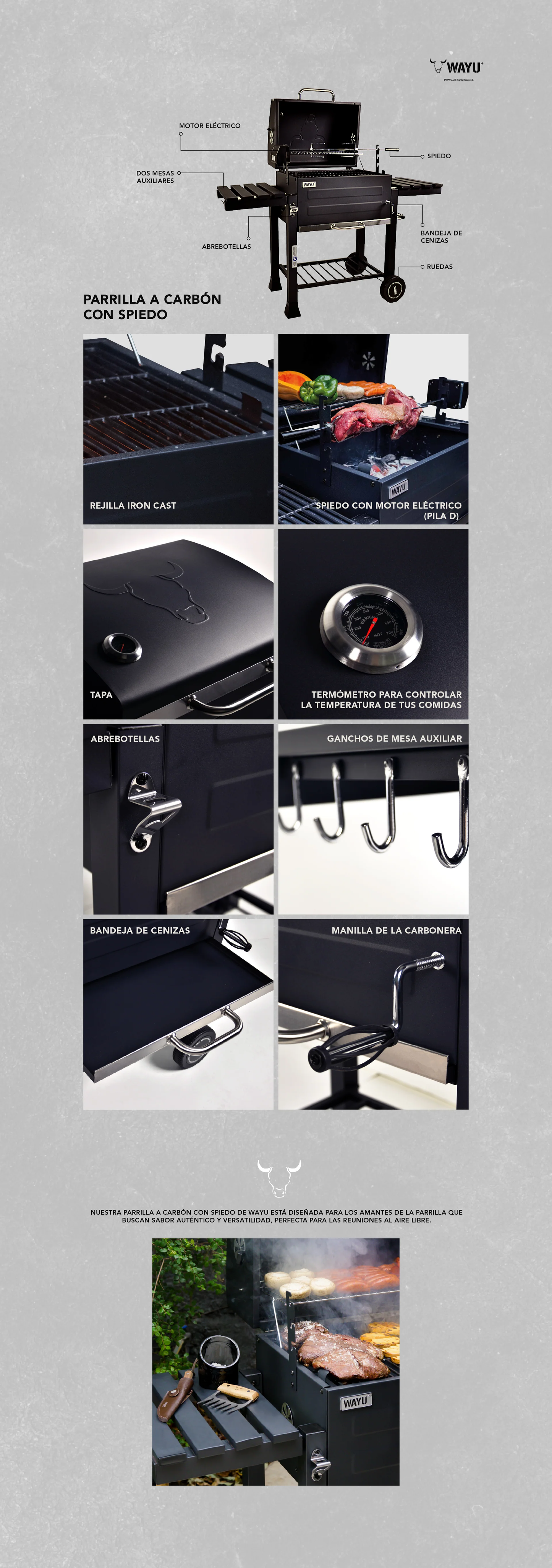 
                  
                    Parrilla a carbón con spiedo Wayu
                  
                