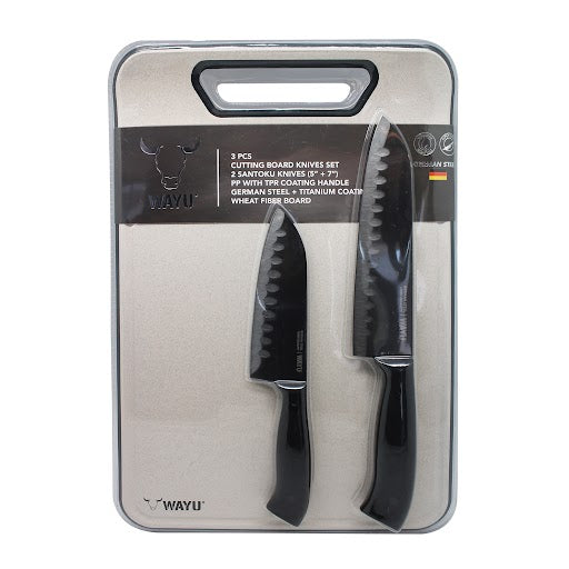 Set De Cuchillos Santoku + Tabla De Picar Wayu